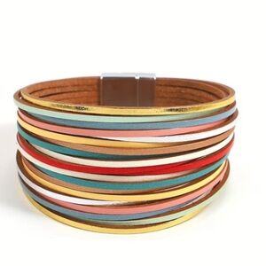 Leather Multi Colored Layered Bracelet